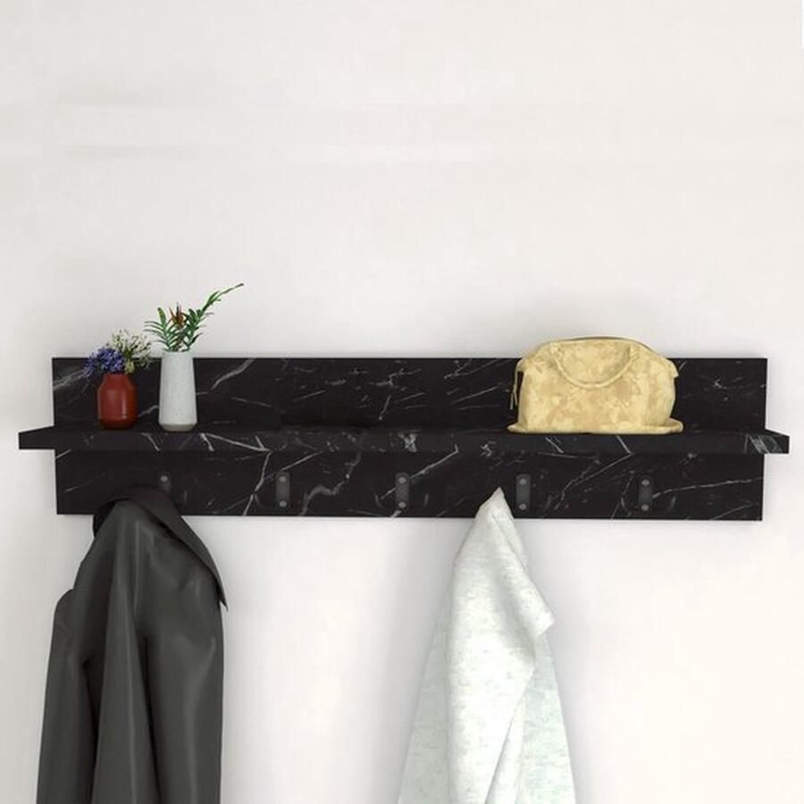 Gold Kapstok Wandkapstok Zwart en Marmer 80 cm 10 Haken
