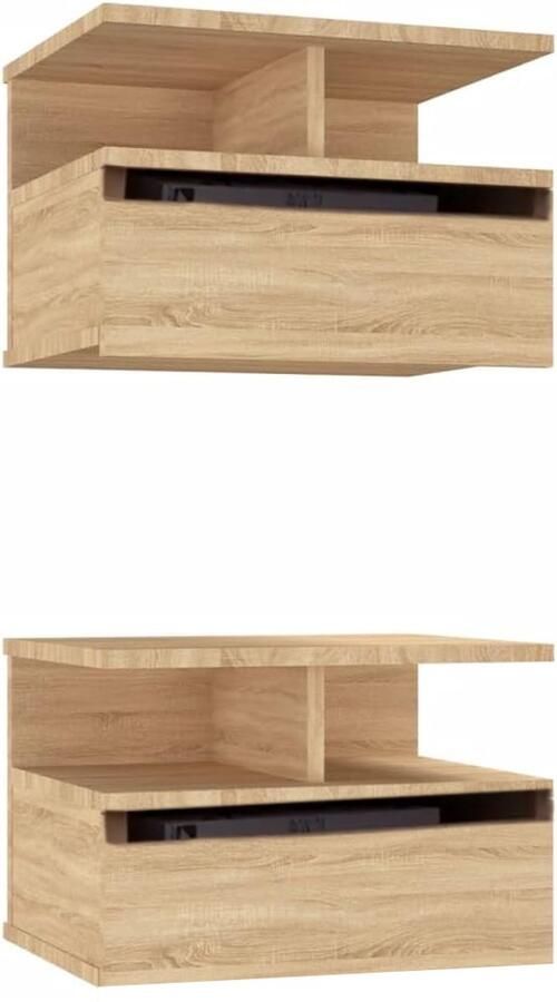 Gold Nachtkastje Hangend Set van 2 Zwevend Nachtkastje met deur Nachttafel met deur Open vak Nachtkastje Wandrek Wandkast Mdf Pijnboom 40 x 31 x 34 cm