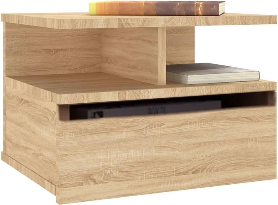 Bofigo Nachtkastje Hangend Zwevend Nachtkastje met deur Nachttafel met deur Open vak Nachtkastje Wandrek Wandkast Mdf Pijnboom 40 x 31 x 34 cm - Foto 2