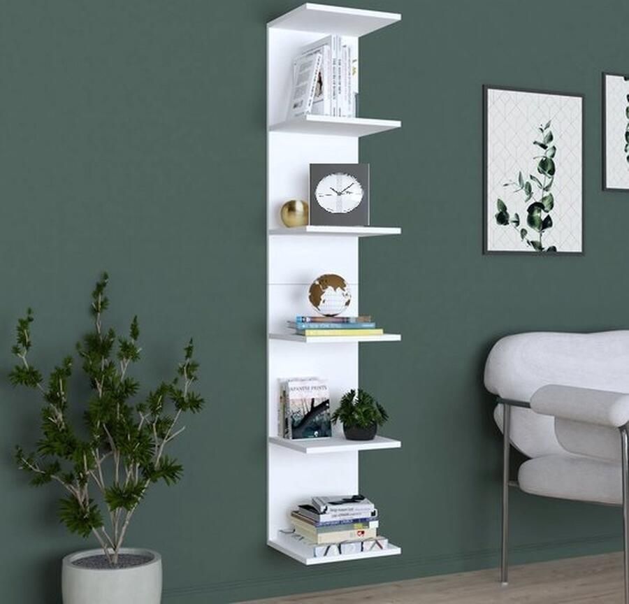 Gold Nestly Boekenkast Apollo Wit 30x35x180 Wandmontage Boekenkast Wandkast Boekenrek Decoratieve 6 Planken Boekenplank