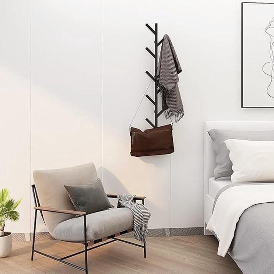 Gold Nestly Muurkapstok muur kapstok hangend met 9 haken boom metaal 100 x 15 x 9 cm zwart