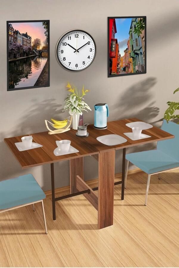 Gold Praktische Opklapbare Tafel Keukentafel Functionele Tafel Eettafel Praktische Ruimtebesparende Tafel MDF Okkernoot