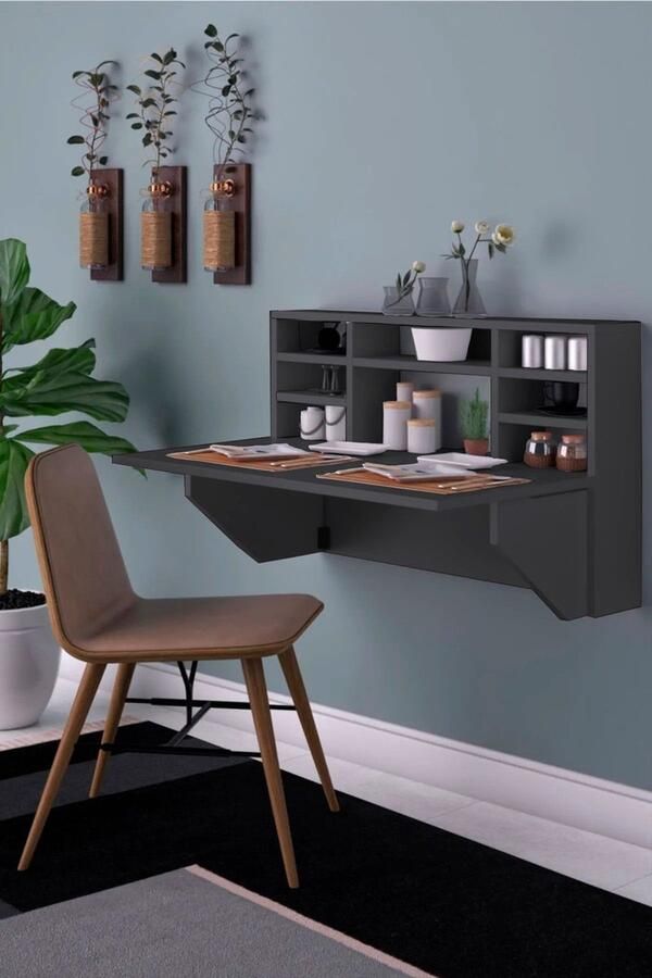 Gold Wandtafel Draagbare Planktafel Inklapbaar Wandbureau Inklapbare Wandtafel Keukentafel Wandkast Vouwtafel Klaptafel 90x50 cm Antraciet