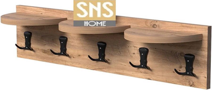 Bofigo Kapstok Hanger Wandkleerhanger Wandhanger Wandkapstok Ovale Plankhanger 5x2 Haken 80 cm Walnoot Okkernoot - Foto 2