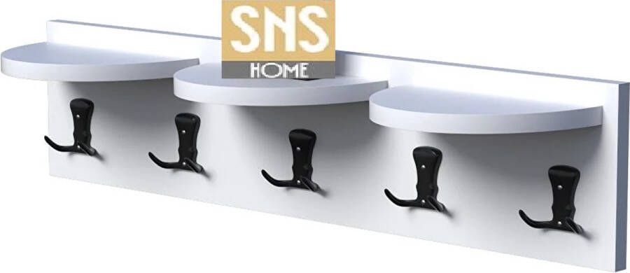 Bofigo Kapstok Hanger Wandkleerhanger Wandhanger Wandkapstok Ovale Plankhanger 5x2 Haken 80 cm Wit - Foto 2