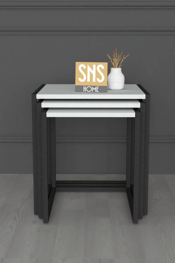 Set van 3 Houten en Metalen Bijzettafels Perfect voor Moderne Elegantie en Functionaliteit Salontafel Bijzettafel Wit