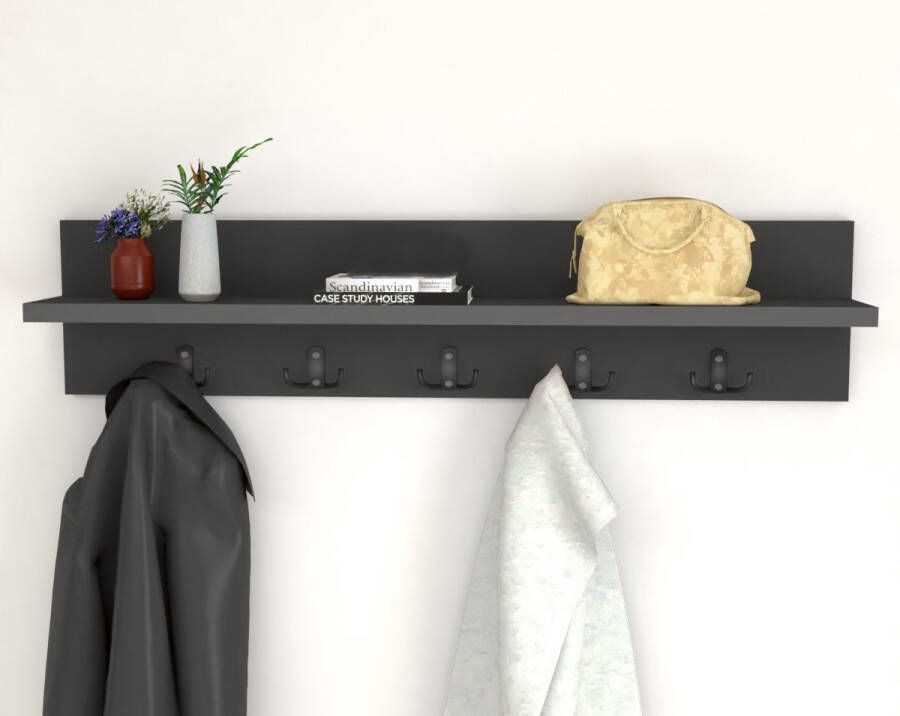 Nestly Wandkapstok Antraciet Grijs – Wandplank Kapstok 80 cm 10 Haken - Foto 2