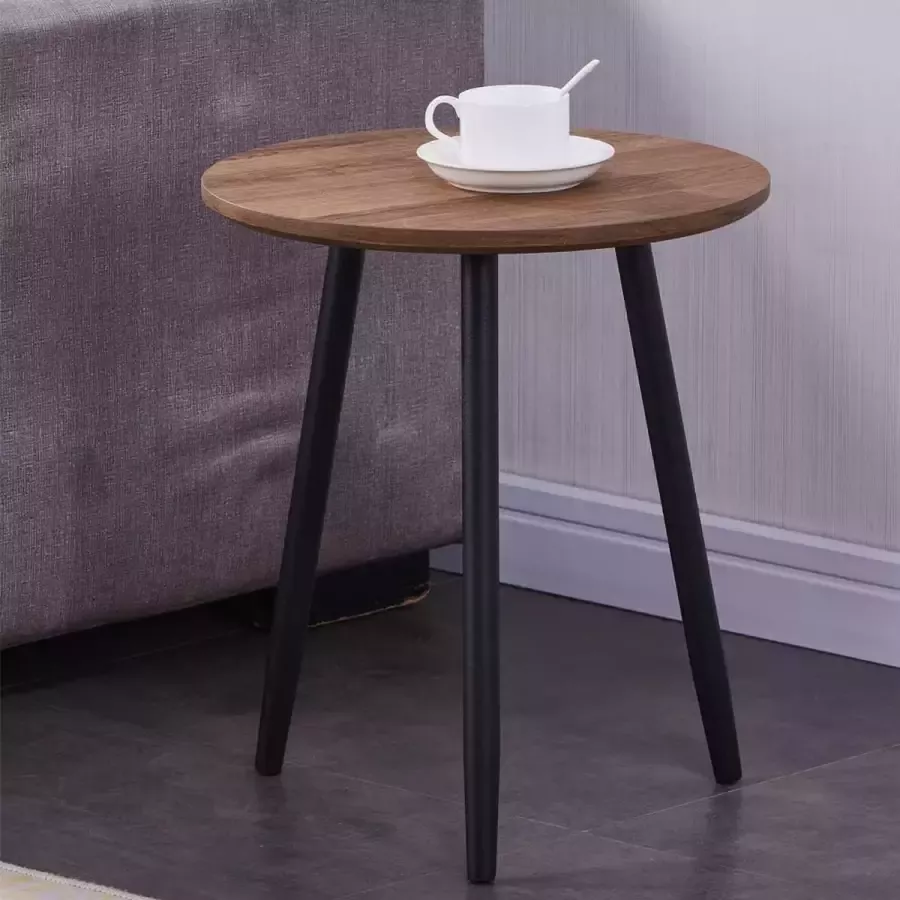 GOLDFAN Bijzettafel hout rond modern kleine ronde salontafel voor slaapkamer woonkamer kantoor bruin 40cm