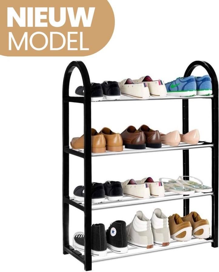 Golermo Schoenenrek 4 Niveaus Voor Maximaal 12 Paar Schoenen Lichtgewicht en Ruimtebesparend Ontwerp