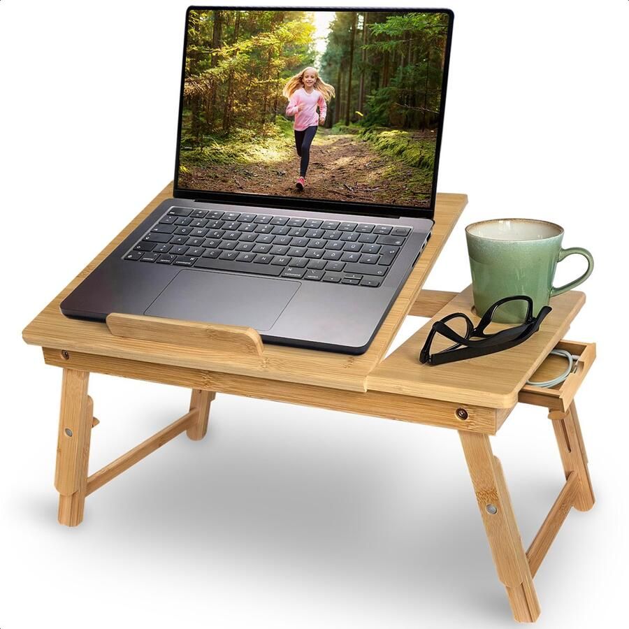 Goliving Laptoptafel Uitklapbaar tot 39 cm Hoog Verstelbaar & Opvouwbaar Werkblad Ergonomische Laptop Tafel Banktafel Bedtafel Laptopstandaard Hout