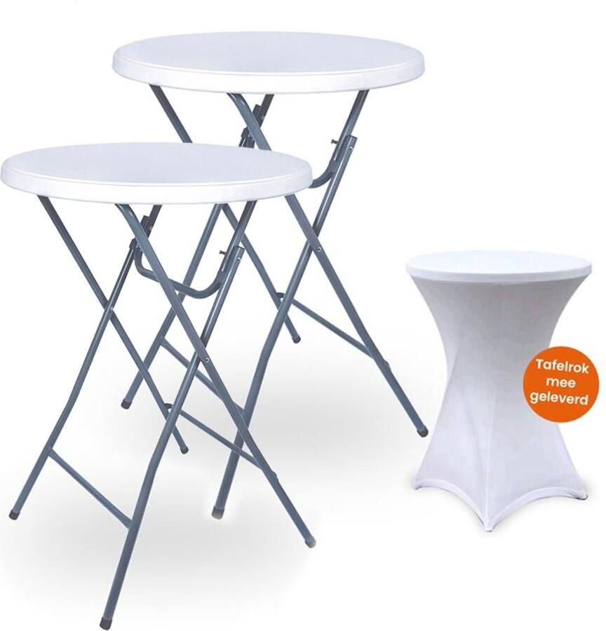Goliving Statafel – 2 Stuks – Inclusief Statafelhoes – Statafelrok – Inklapbaar – Stevige partytafel – Voor binnen en buiten – Draagvermogen 50kg – Ø80 x 110 cm – 8 5 kg – Wit