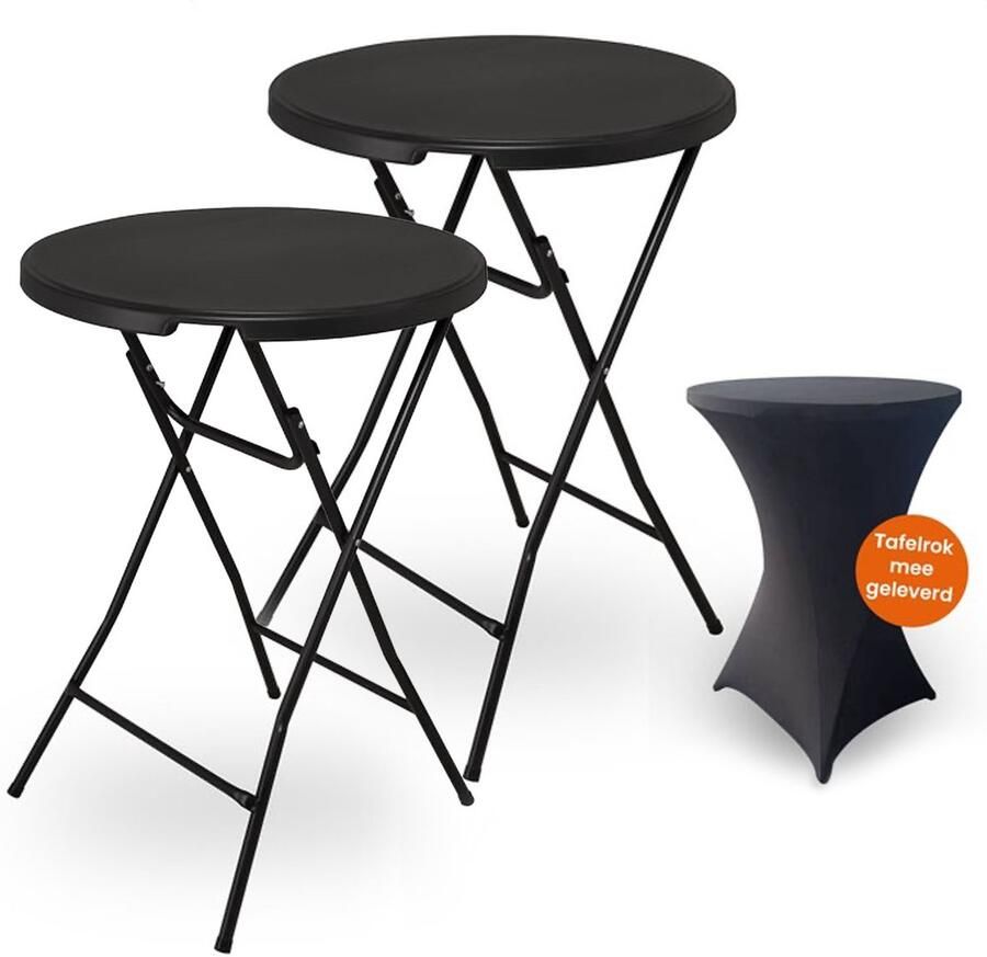 Goliving Statafel – 2 Stuks – Inclusief Statafelhoes – Statafelrok – Inklapbaar – Stevige partytafel – Voor binnen en buiten – Draagvermogen 50kg – Ø80 x 110 cm – 8 5 kg – Zwart