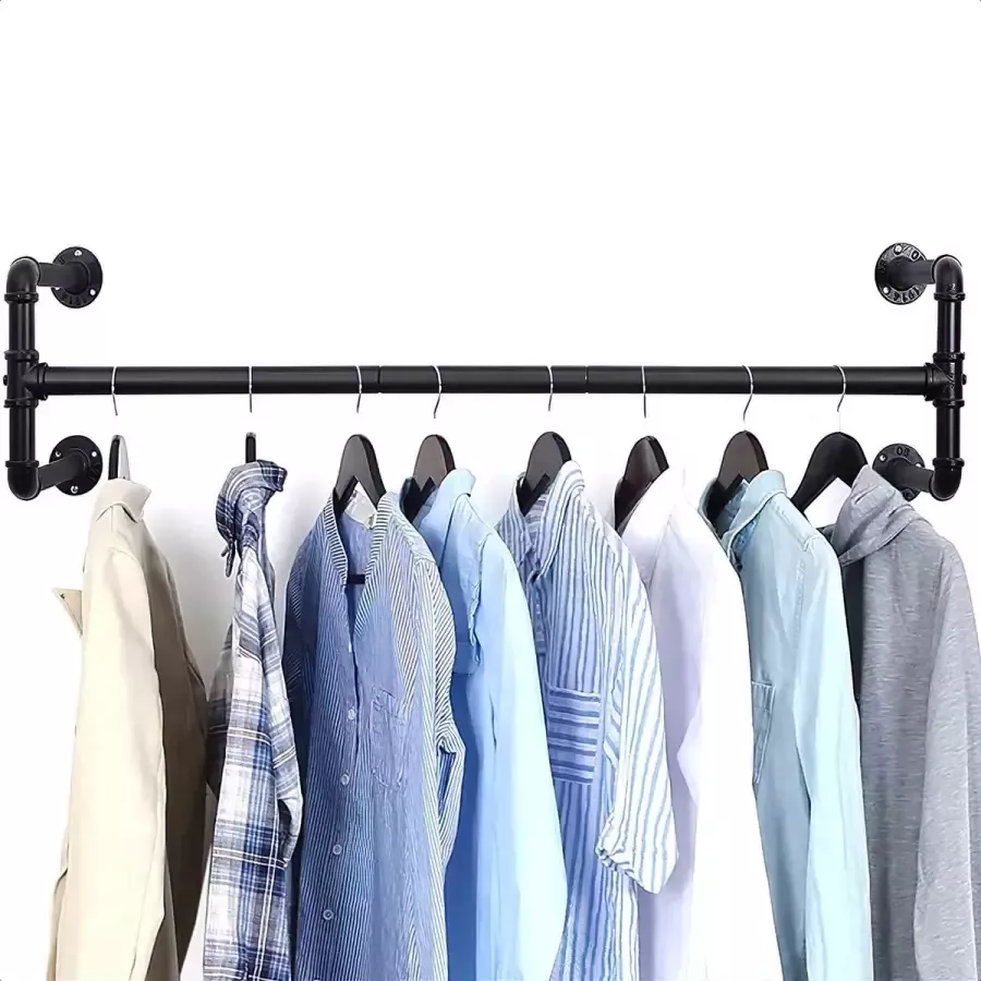 Goliving kledingrek Kledingstang zwart metaal Kledingroede industrieel design Kledingbeugel voor aan de muur Stijlvolle kapstok en garderobe