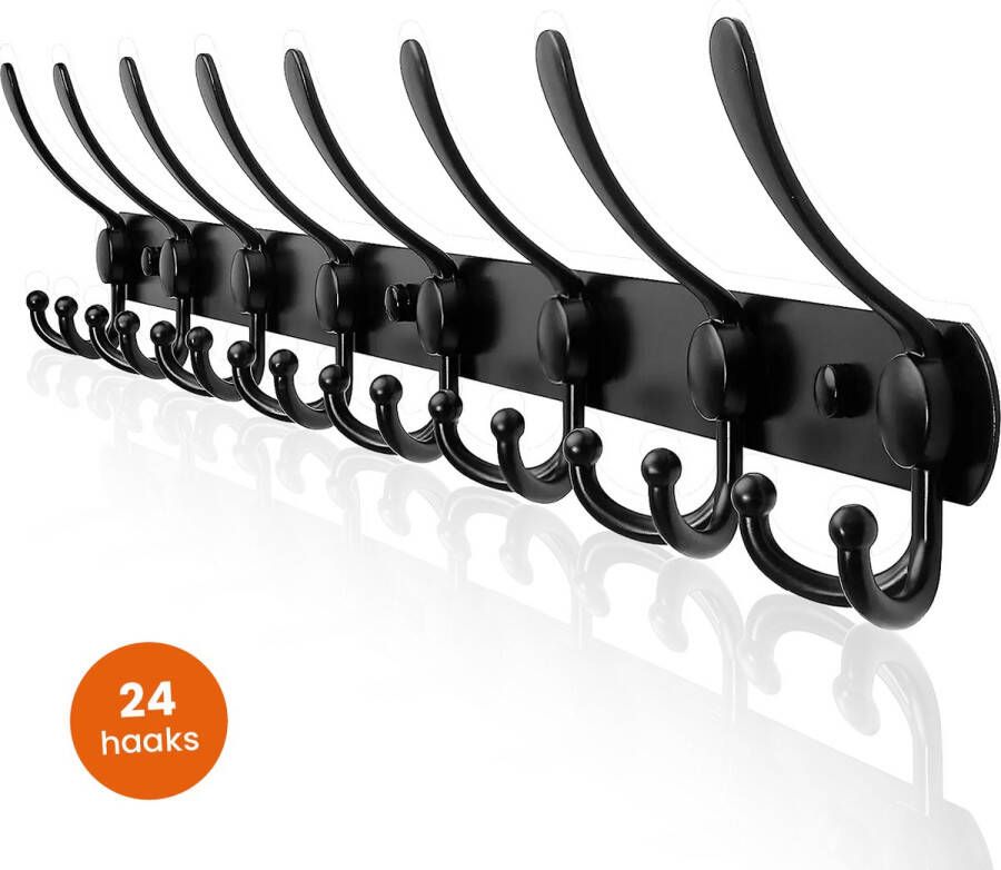 Goliving Wandkapstok – Hangende Kapstok – Muurkapstok – Ruimtebesparend – RVS – 24 haken – 96 cm – Zwart