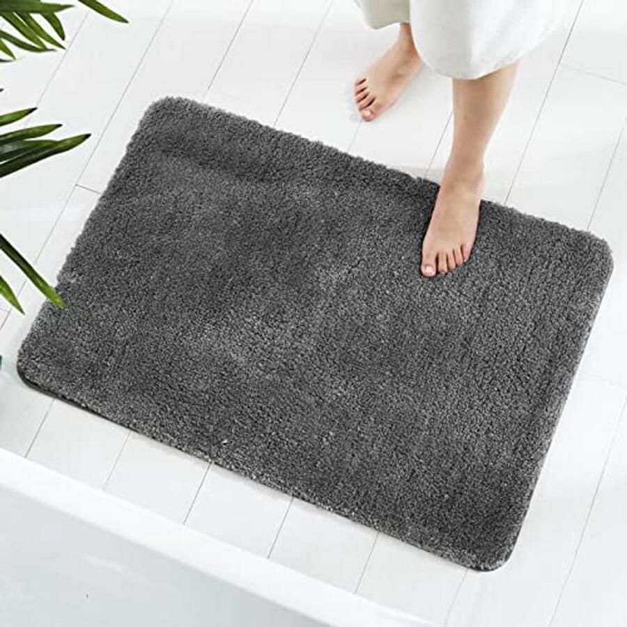 GONICVIN vloerkleed 60 x 90 cm zachte microvezel wasbare badmat antislip badkamertapijt voor badkamer woonkamer (antraciet)