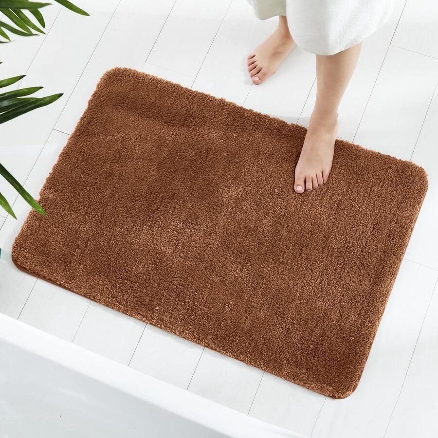 GONICVIN Vloerkleed 60 x 90 cm zachte microvezel wasbare badmat antislip badmat voor badkamer woonkamer (bruin)