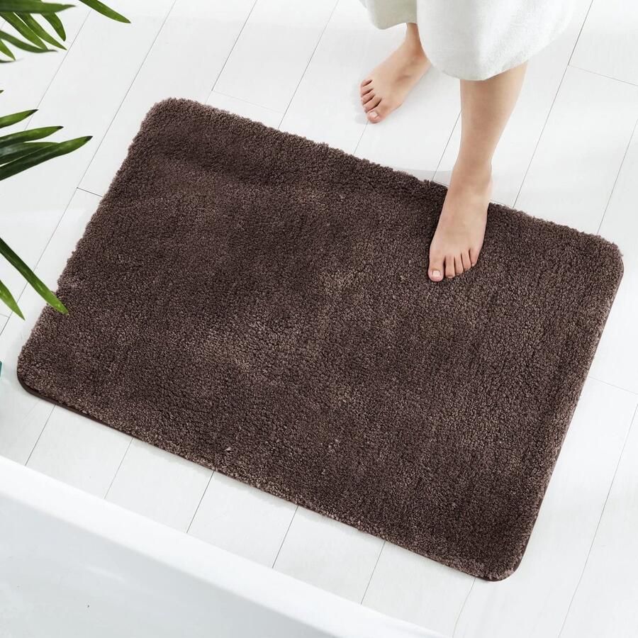 GONICVIN Vloerkleed 60 x 90 cm zachte microvezel wasbare badmat antislip badmat voor badkamer woonkamer (donkerbruin)