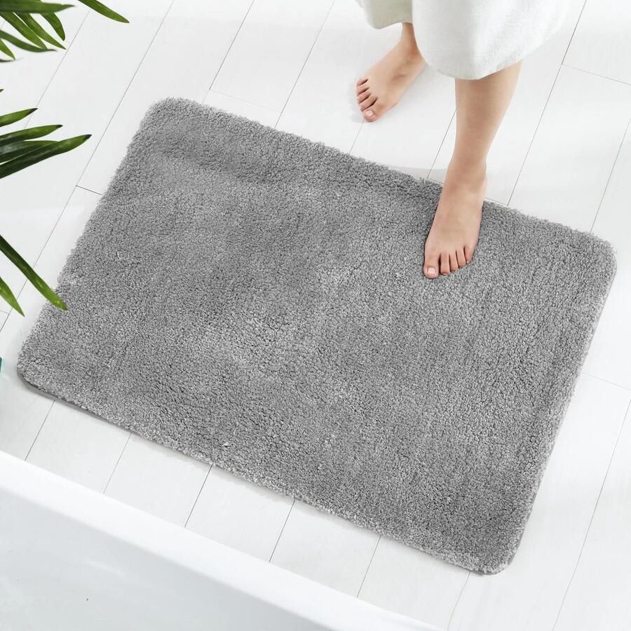 GONICVIN Vloerkleed 80 x 120 cm Zachte microvezel wasbare badmat antislip badmat voor badkamer woonkamer (grijs)