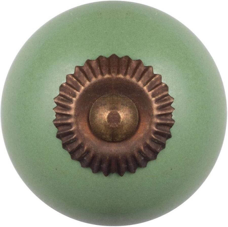 Good in Style Groene porseleinen knop met bronskleurig beslag – 40 mm