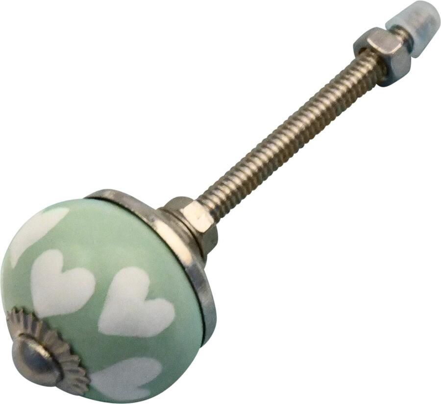 Good in Style Meubelknop 30mm groen met beige hartjes