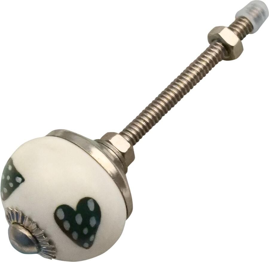 Good in Style Meubelknop 30mm wit groen gestippelde hartjes