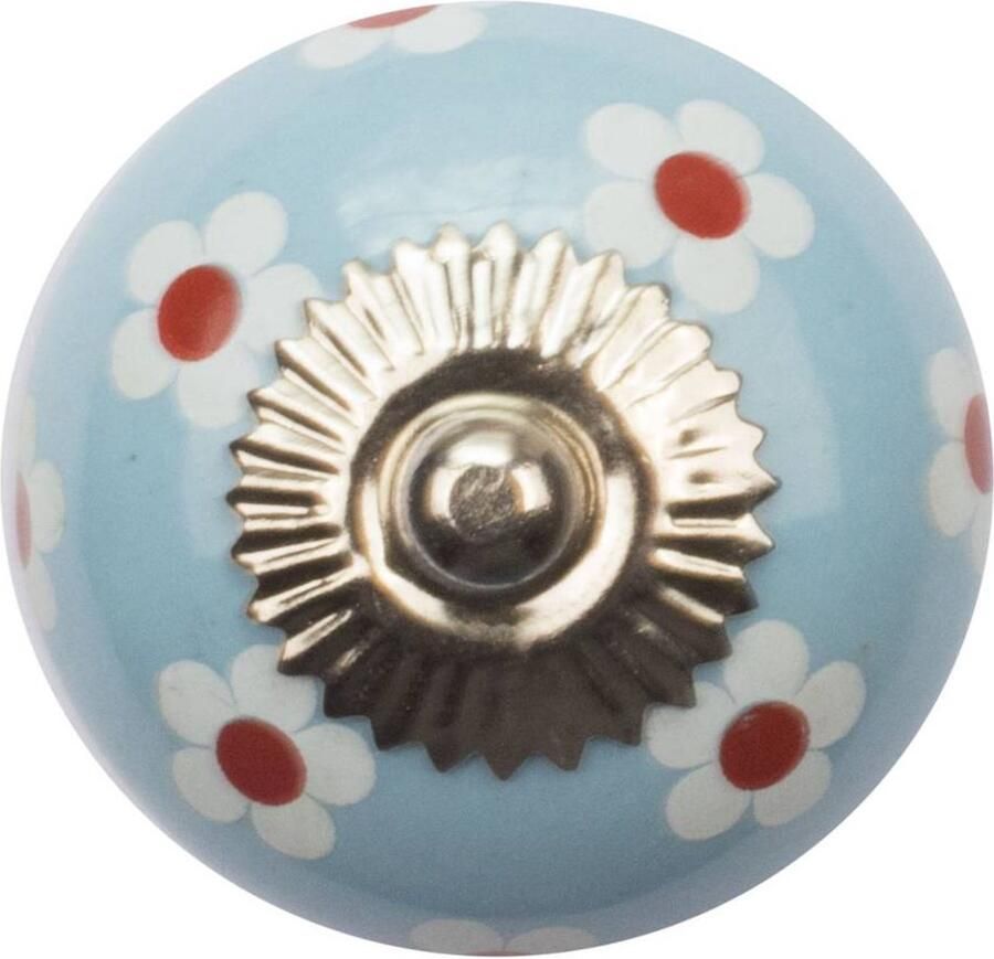 Good in Style Meubelknop 40mm blauw wit rode bloemetjes