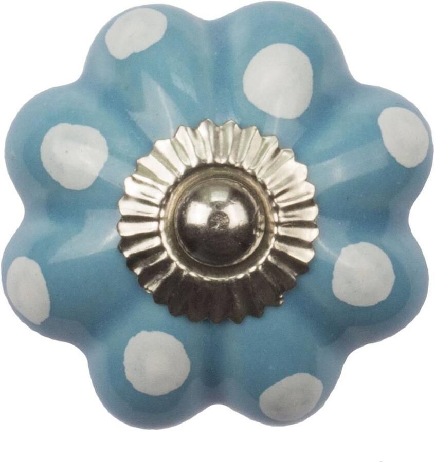Good in Style Meubelknop 40mm bloem blauw wit gestippeld