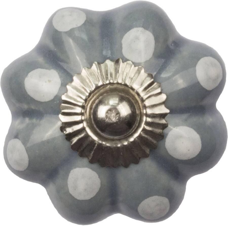 Good in Style Meubelknop 40mm bloem grijs wit gestippeld