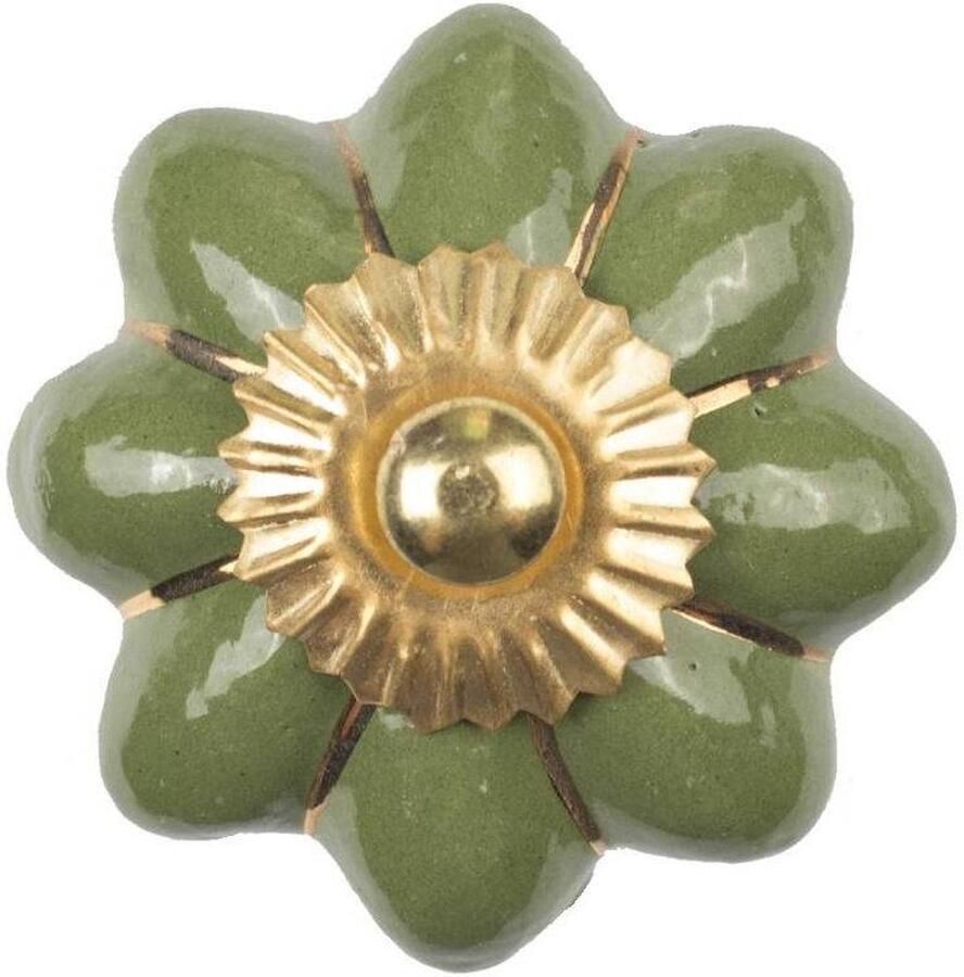 Good in Style Meubelknop 40mm groen goud bloem