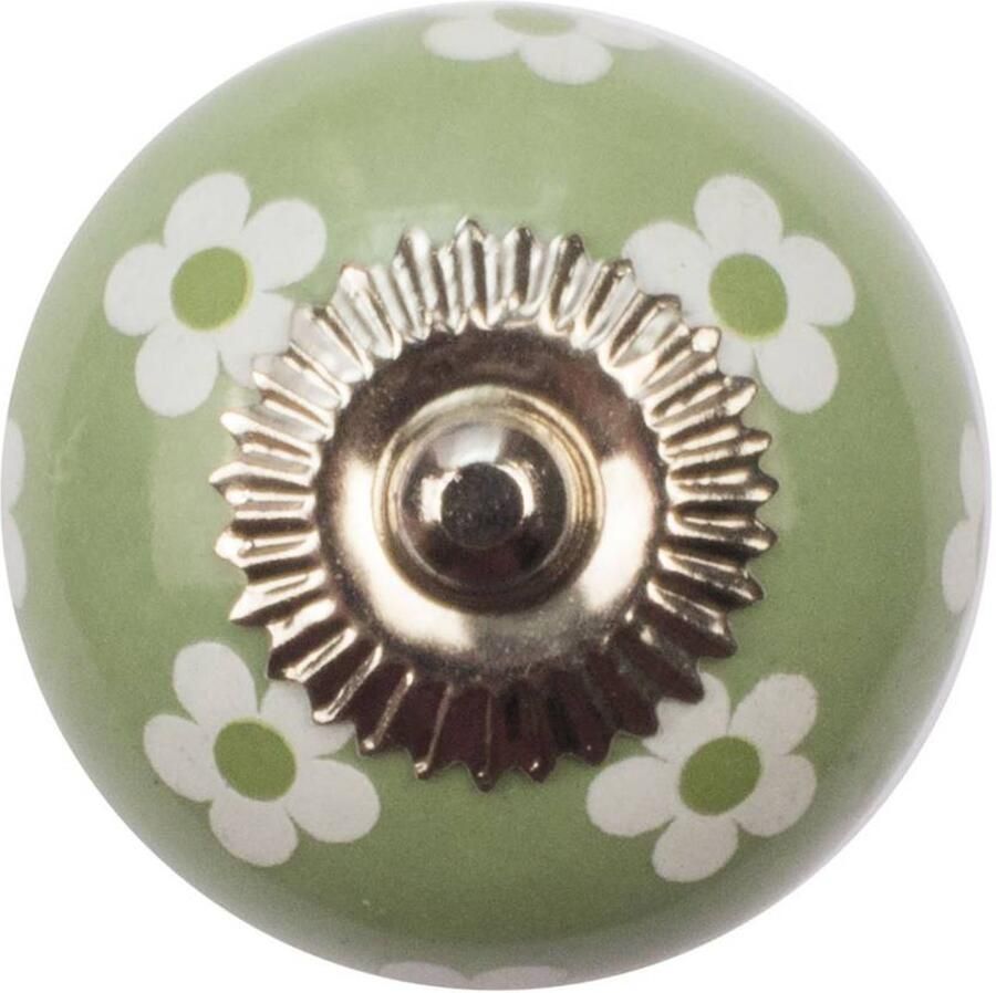 Good in Style Meubelknop 40mm groen witte bloemetjes