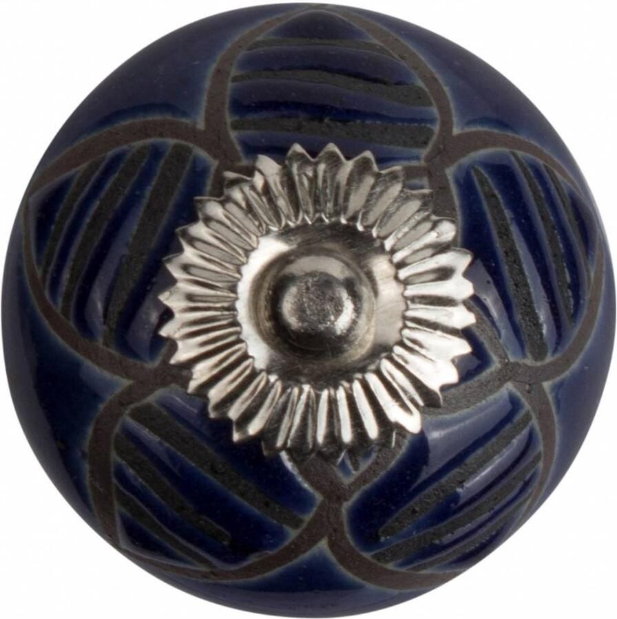 Good in Style Meubelknop 40mm reliëf bloem blauw zwart
