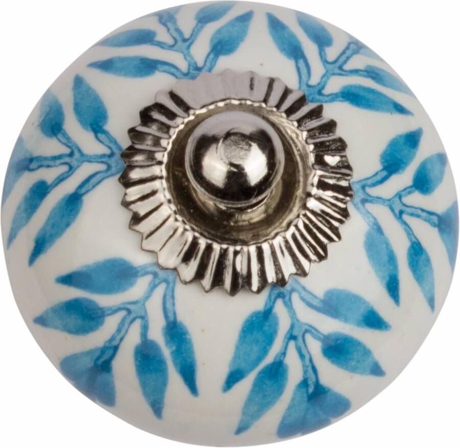 Good in Style Meubelknop 40mm wit blauw blaadjes