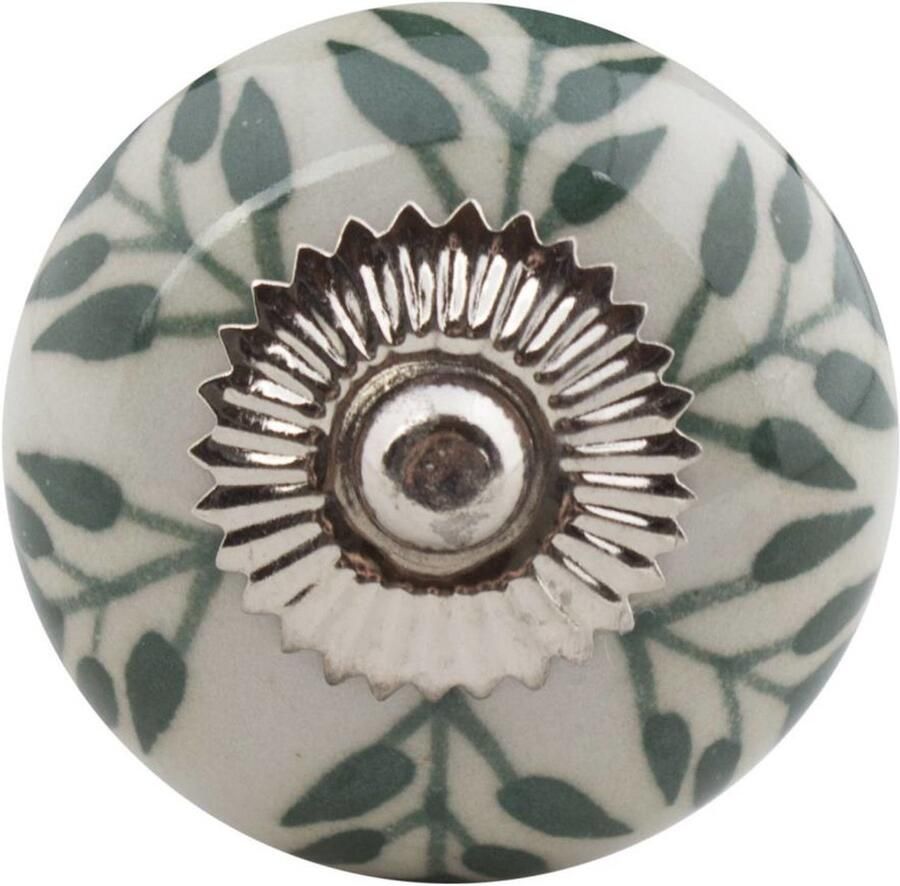 Good in Style Meubelknop 40mm wit met groene blaadjes