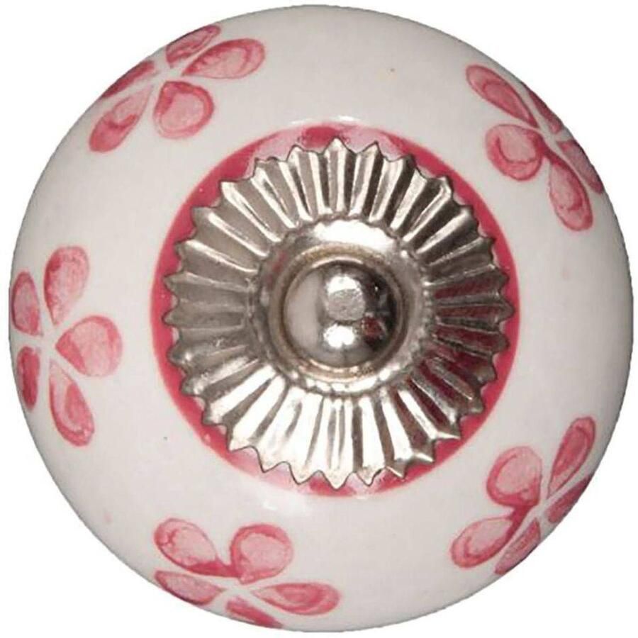 Good in Style Meubelknop 40mm wit met roze bloemetjes