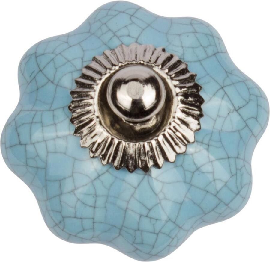 Good in Style Meubelknop Turquoise Bloem 42 mm Craquelé Afwerking