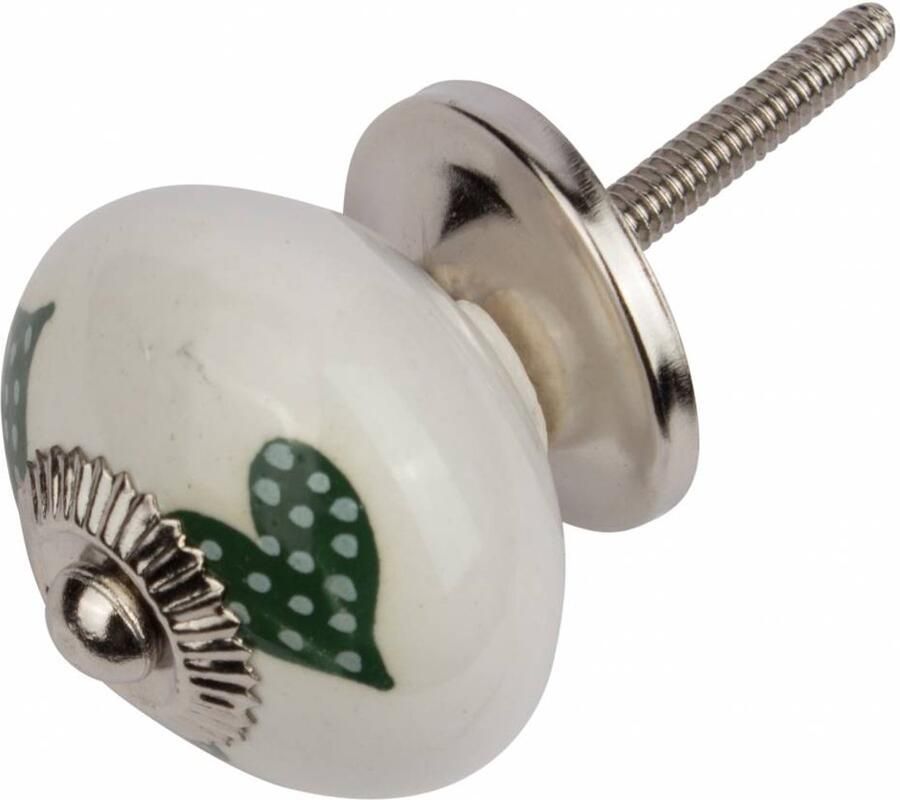 Good in Style Meubelknop wit groen gestippelde hartjes donker