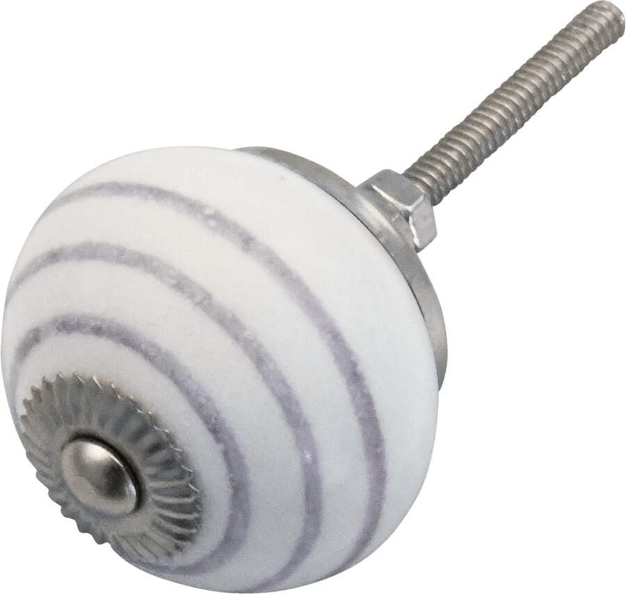 Good in Style Porseleinen knop gestreept – 40 mm Wit Lichtpaars