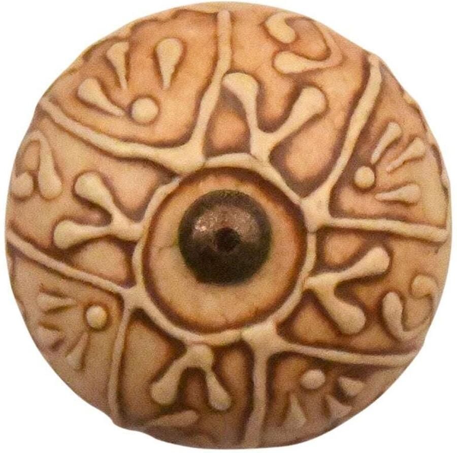 Good in Style Porseleinen knop zandsteenbruin met bronzen rozet