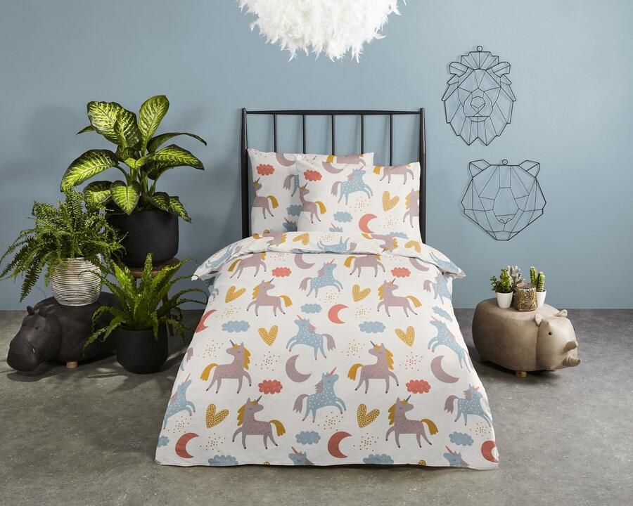 Good Morning dekbedovertrek eenhoorn en regenboog Ledikant baby (100x135 cm) Multi 100% Katoen renforc� - Foto 4