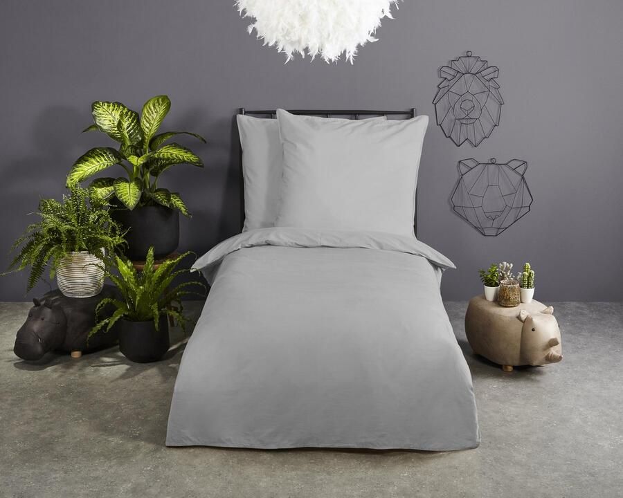 Good Morning dekbedovertrek effen kleur Ledikant baby (100x135 cm) Lichtgrijs 100% Katoen renforc� - Foto 2