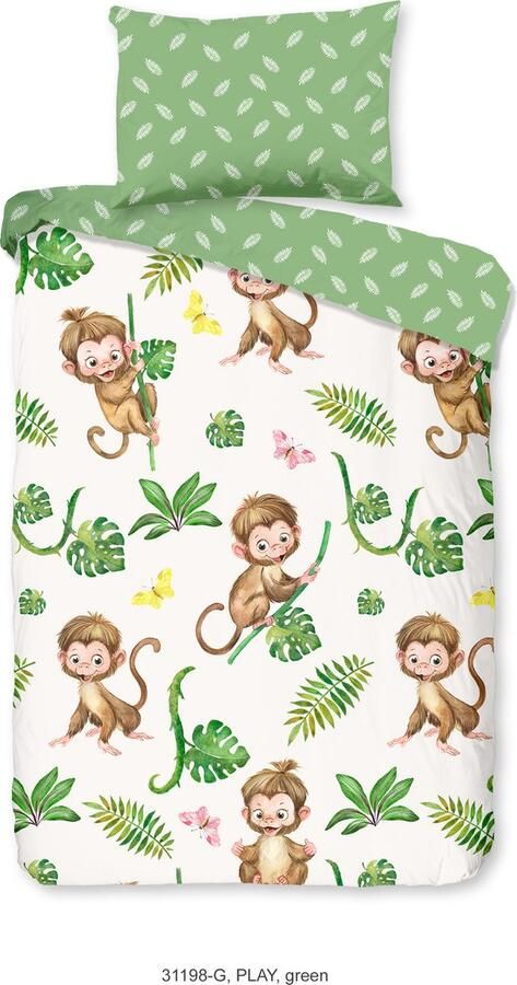 Good Morning Ledikant babydekbedovertrek apen en bladeren Groen (100x135 cm) Katoen