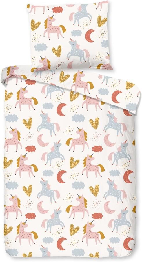 Good morning Baby-overtrekset Unilove Katoen 100x135 Rits Baby Meisje Eenhoorn Hartjes (2-delig) - Foto 4