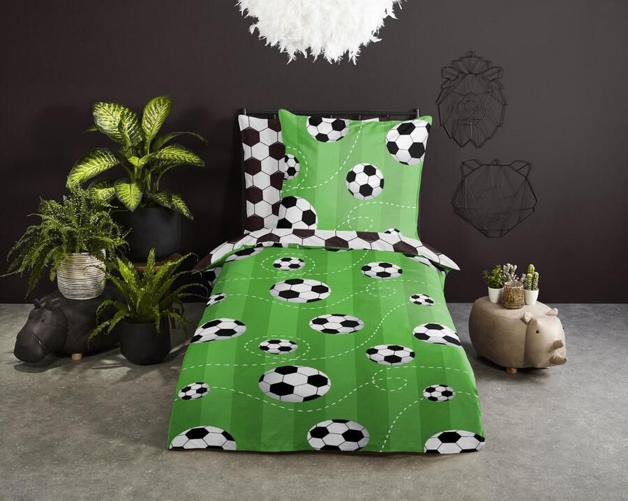 Good Morning Ledikant babydekbedovertrek voetbal Groen (100x135 cm) Katoen