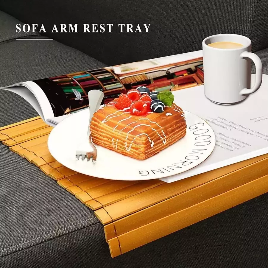GoodBuystore Flexibel dienblad hout Armleuning dienblad 15.8x30 CM Anti slip Banktafel Armleuning organizer Bank |Bamboe