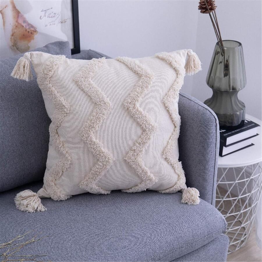 1 x Boho kussenhoes katoenen decoratieve kussenhoes Marokko getufte kussenhoezen voor bank slaapkamer woonkamer