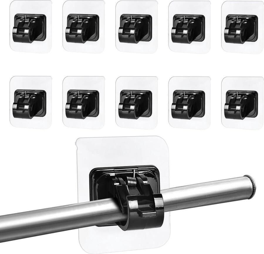 Goodivery 10 stuks zelfklevende gordijnroedehouders zwarte gordijnroedehouder nagelvrije verstelbare stanghouder gordijnroede zonder boren voor keuken badkamer