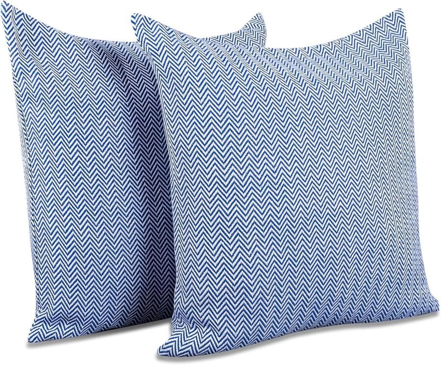 Goodivery 2 hoogwaardige kussenslopen 100% katoen 50 x 50 cm visgraatpatroon decoratieve kussensloop katoenen kussenhoes voor bed bank of bank (blauw)