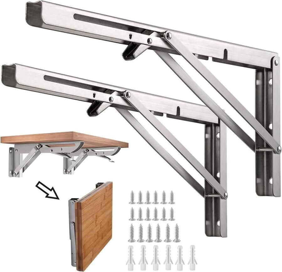 Goodivery 2 stuks professionele opvouwbare console heavy duty 350 mm wandopvouwbare console roestvrijstalen vouwscharnier tafel opklapbare plank console plankbeugel muurbeugel boekenkast plankbeugels maximaal draagvermogen 70 kg