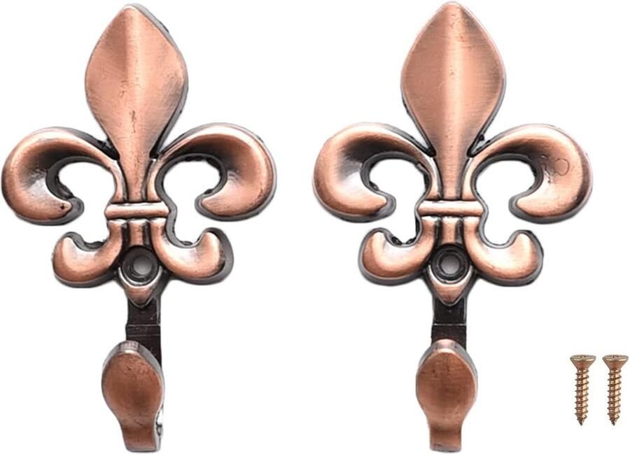 Goodivery 2 stuks wandhaken sierhaken gordijnwandhaken vintage legering wandhaken metalen gordijnhaken voor woonkamer badkamer kast mantel (rood antiek)