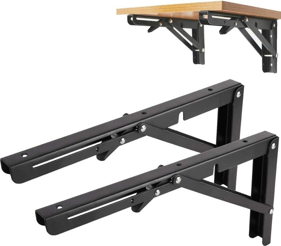 Goodivery 2 stuks zwarte wandklapconsole capaciteit 75 kg roestvrij staal voor zware belasting plankdrager klapscharnier voor huis keuken kantoor (35 cm)